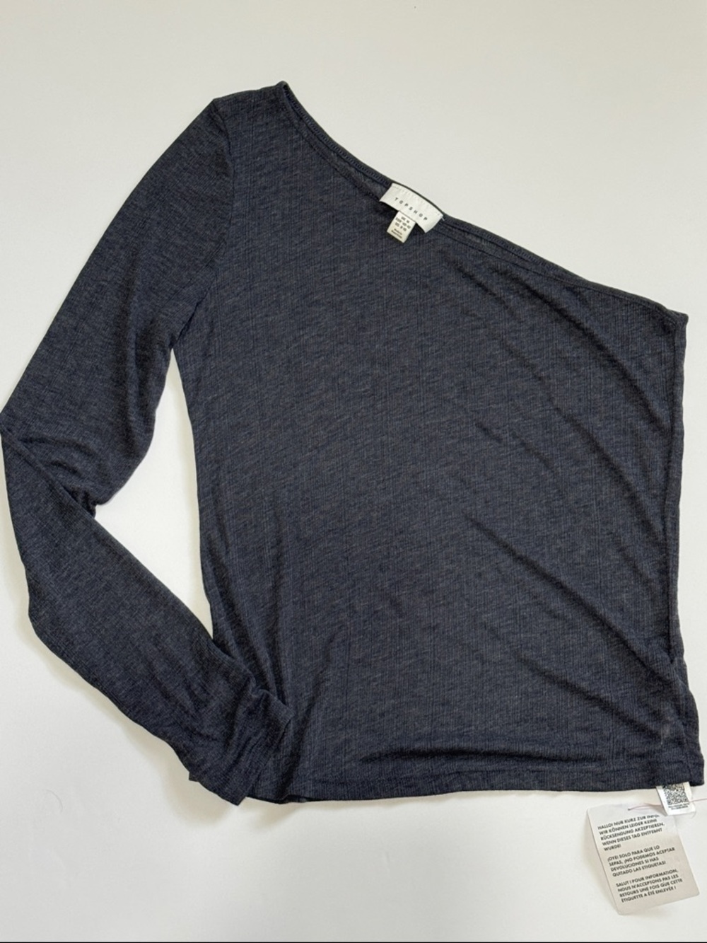Topshop Charcoal Asymmetric Off-Shoulder Long Sleeve Top